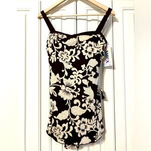 Amica Floral One Piece Swimsuit With Skirt Size 14 NWT
